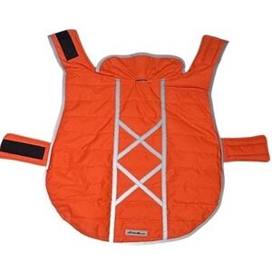 Eddie Bauer Quilted Reflective Dog Vest Large Orange Fleece Lined‎ Pet Jacket